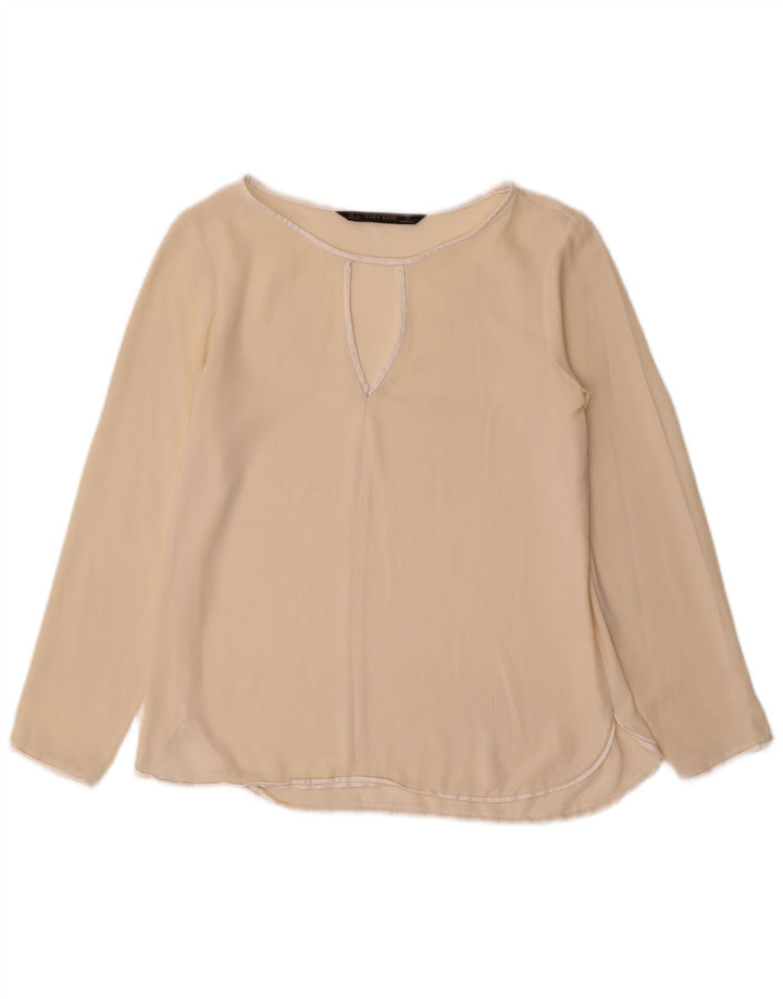 Zara Γυναικεία μακρυμάνικη μπλούζα τοπ UK 10 Small Beige