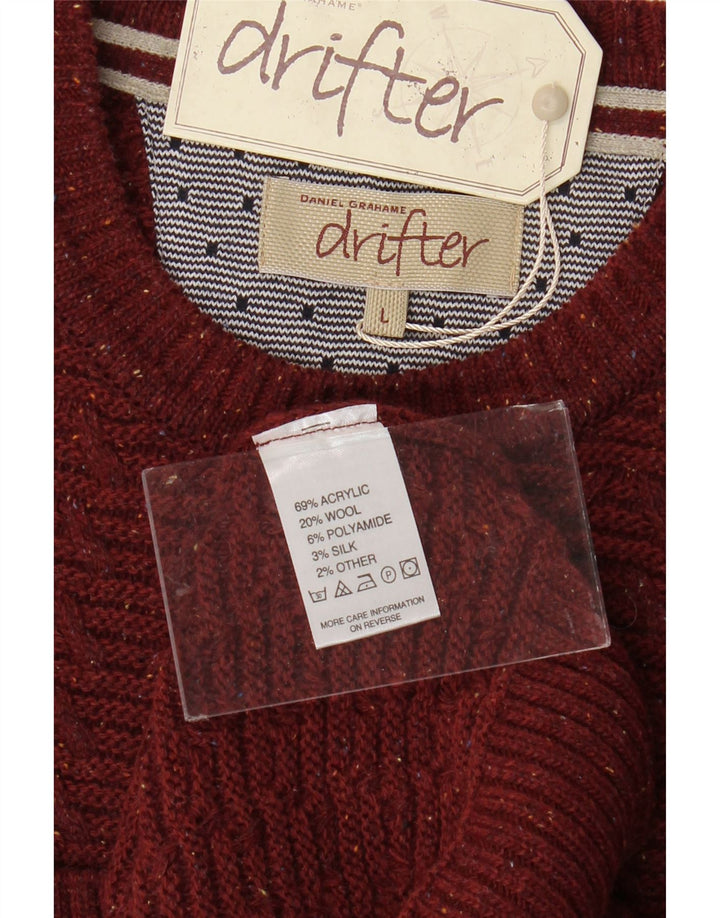 DANIEL GRAHAME Ανδρικό πουλόβερ Drifter Crew Jumper Large Βουργουνδίας
