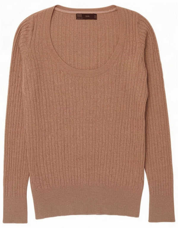Zara Γυναικείο πουλόβερ με λαιμό βάρκα UK 14 Medium Beige βαμβακερό