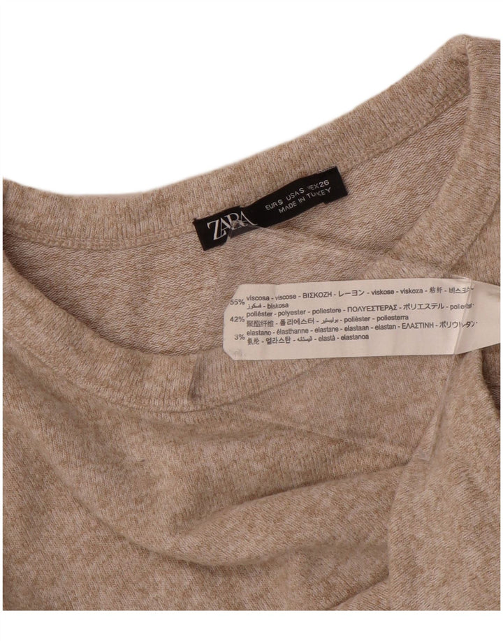 Zara Γυναικείο Crop Top Μακρυμάνικο UK 8 Small Beige