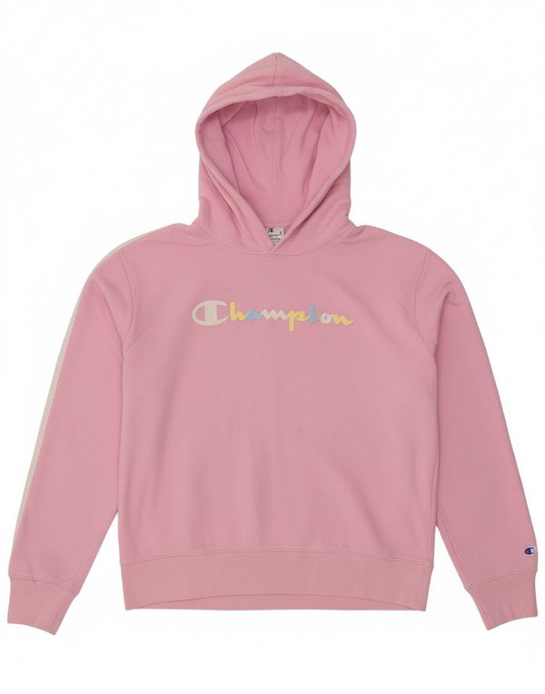 Champion Girls Graphic Hoodie Jumper 13-14 Years XL Pink Cotton