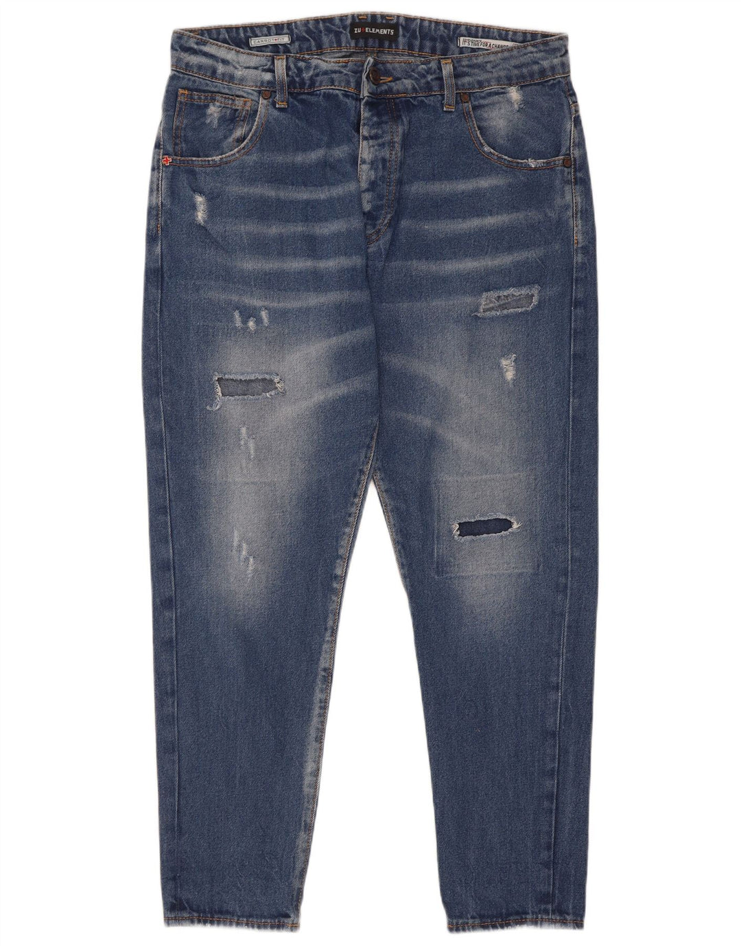 Zu Elements Mens Distressed Carrot Slim Jeans W32 L28 Μπλε βαμβακερό