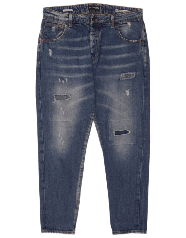 Zu Elements Mens Distressed Carrot Slim Jeans W32 L28 Μπλε βαμβακερό