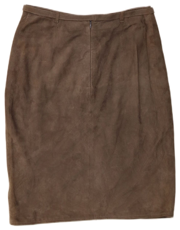 Vintage Γυναικεία Suede Φούστα IT 44 Medium W26 Χακί Δέρμα