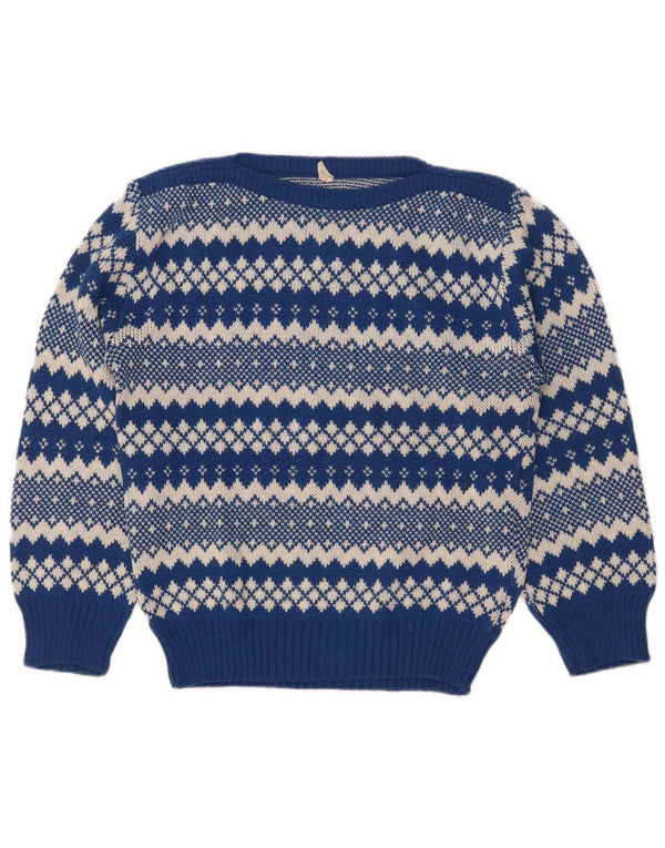 Vintage γυναικείο πουλόβερ με λαιμόκαυμα UK 12 Medium Blue Fair Isle