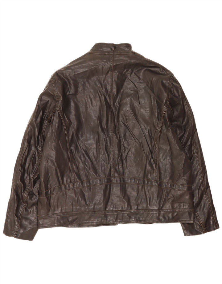 BKE Ανδρικό Μπουφάν από Faux Leather UK 44 2XL Καφέ Πολυβινύλιο