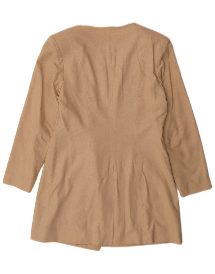 Vintage γυναικείο μακρόστενο σακάκι με 1 κουμπί UK 10 Small Beige Silk