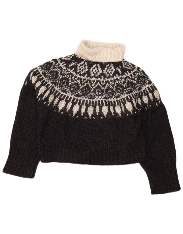 Massimo Dutti Γυναικείο Crop Roll Neck Jumper πουλόβερ UK 6 XS Black Fair Isle