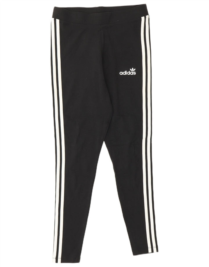 Γυναικείο κολάν Adidas UK 14 μέτριο μαύρο βαμβακερό ριγέ