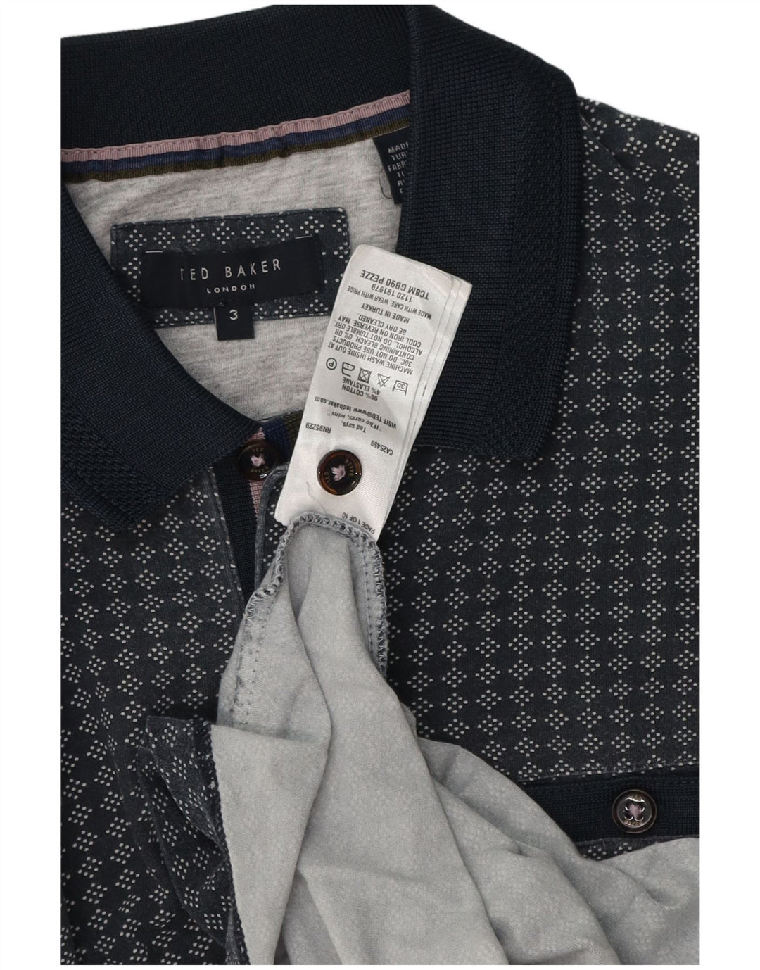 Ted Baker Ανδρικό πουκάμισο Polo Νούμερο 3 Medium Navy Blue γεωμετρικό
