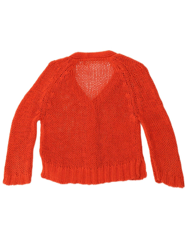 Zara Γυναικείο Crop Crochet Cardigan πουλόβερ UK 8 Small Orange Ramie