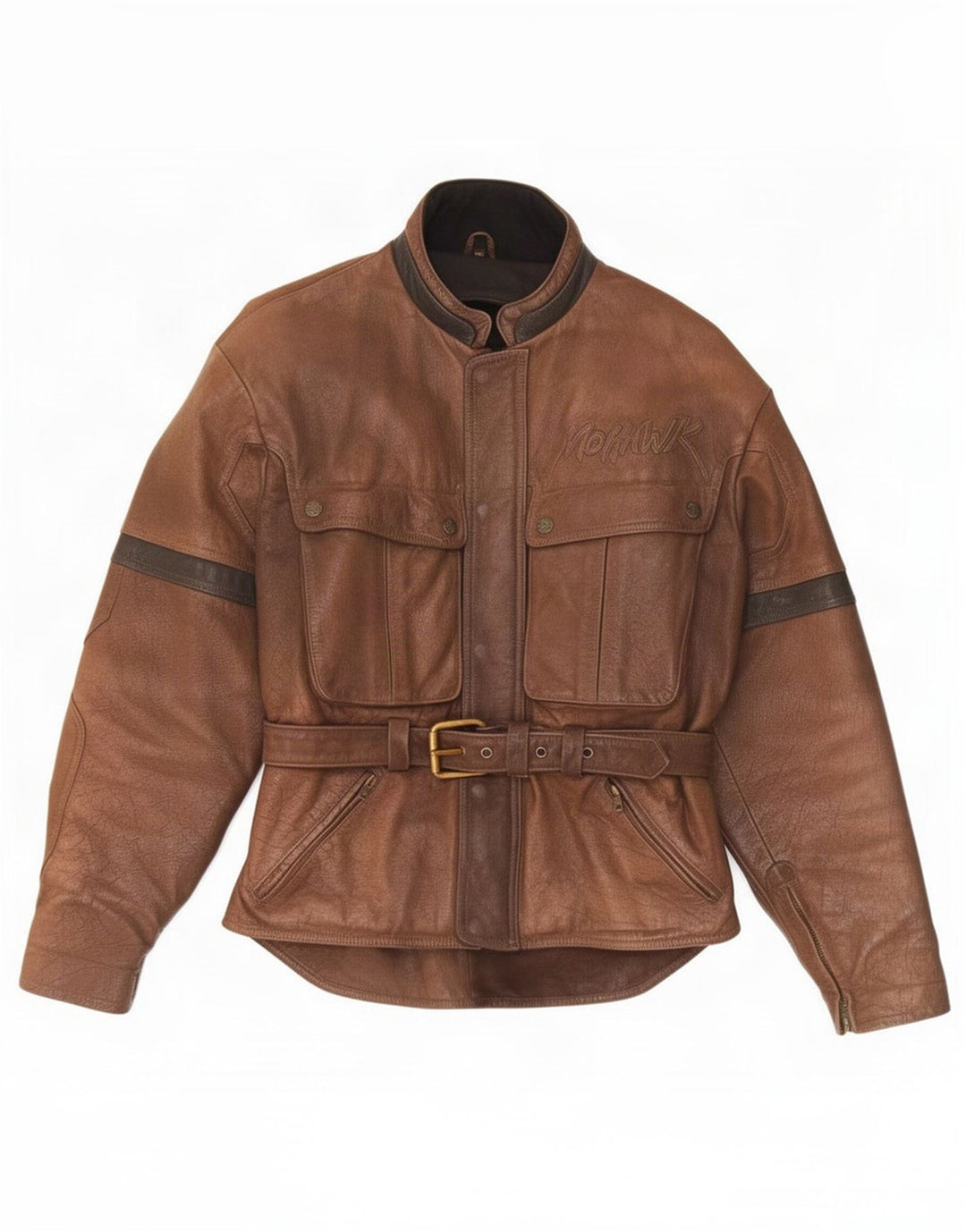 Mohawk Ανδρικό Γραφικό Δερμάτινο Μπουφάν Racer UK 38 Medium Brown