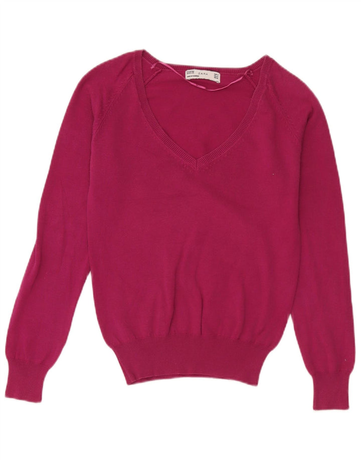 Zara Γυναικείο πουλόβερ με V λαιμόκοψη UK 12 Medium Pink