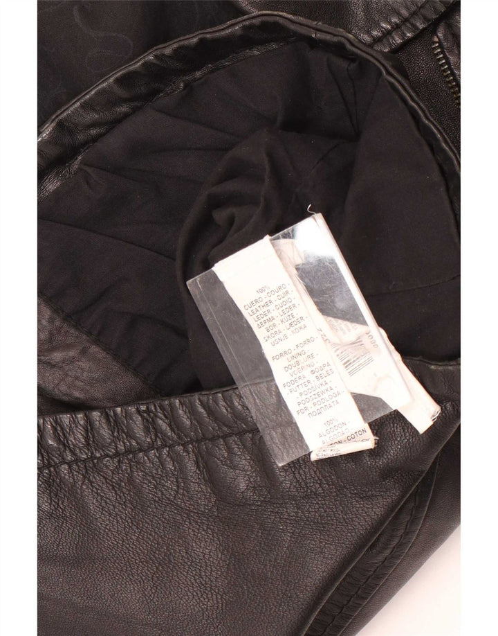 Vintage Γυναικείο Crop Leather Biker Jacket UK 10 Small Black Leather