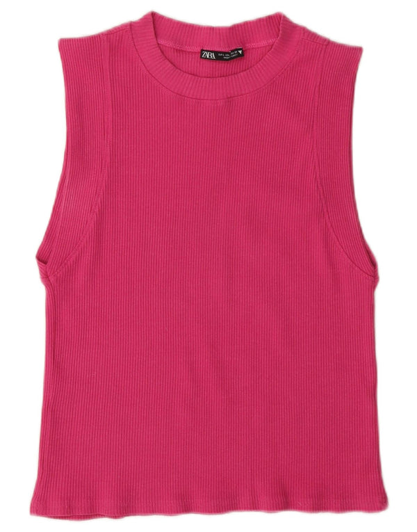 Zara Γυναικείο γιλέκο Crop UK 14 μεγάλο ροζ βαμβακερό