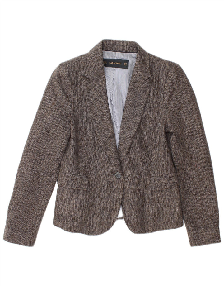Zara Γυναικείο σακάκι 1 κουμπιού blazer UK 12 μεσαίο γκρι οξικό ψαροκόκκαλο