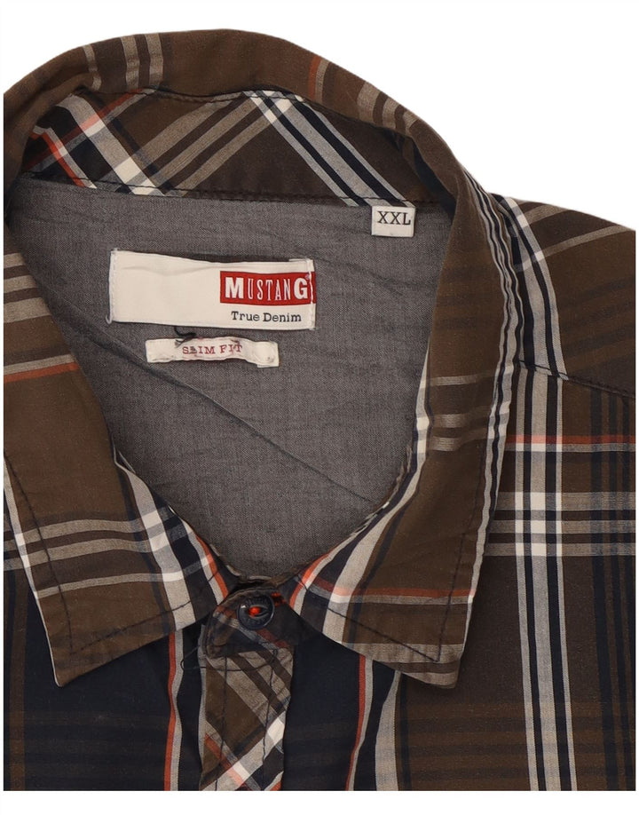 Ανδρικό πουκάμισο Mustang Slim Fit 2XL Καφέ βαμβακερό