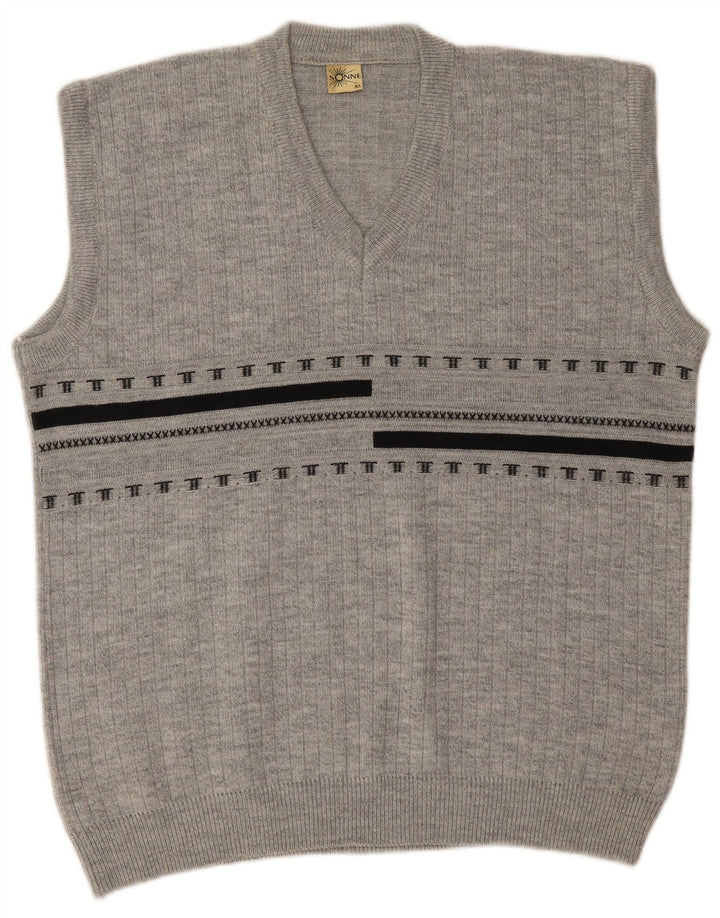 VINTAGE Ανδρικό γιλέκο Tank Top XL Γκρι Ριγέ Ακρυλικό