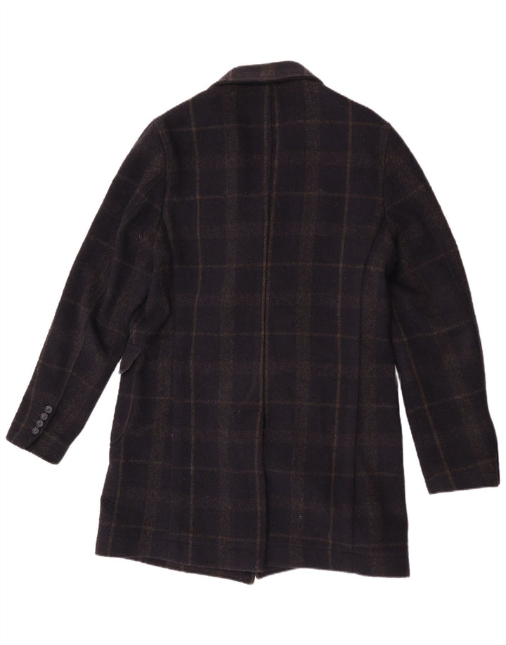 Enrico Coveri Ανδρικό παλτό με διπλό στήθος IT 50 Large Navy Blue Check Wool