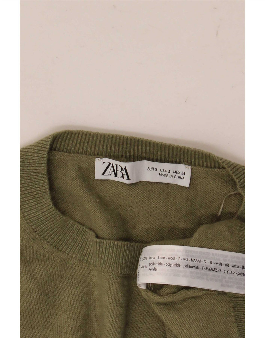 Zara γυναικείο πουλόβερ με λαιμόκοψη μεγάλου μεγέθους UK 10 Μικρό πράσινο μαλλί