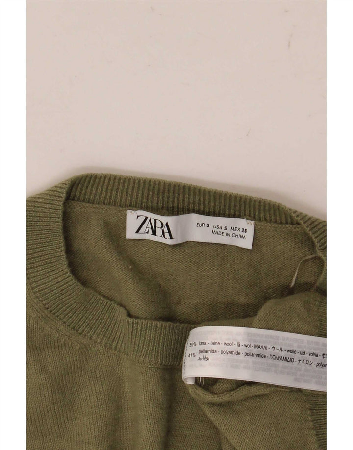 Zara γυναικείο πουλόβερ με λαιμόκοψη μεγάλου μεγέθους UK 10 Μικρό πράσινο μαλλί