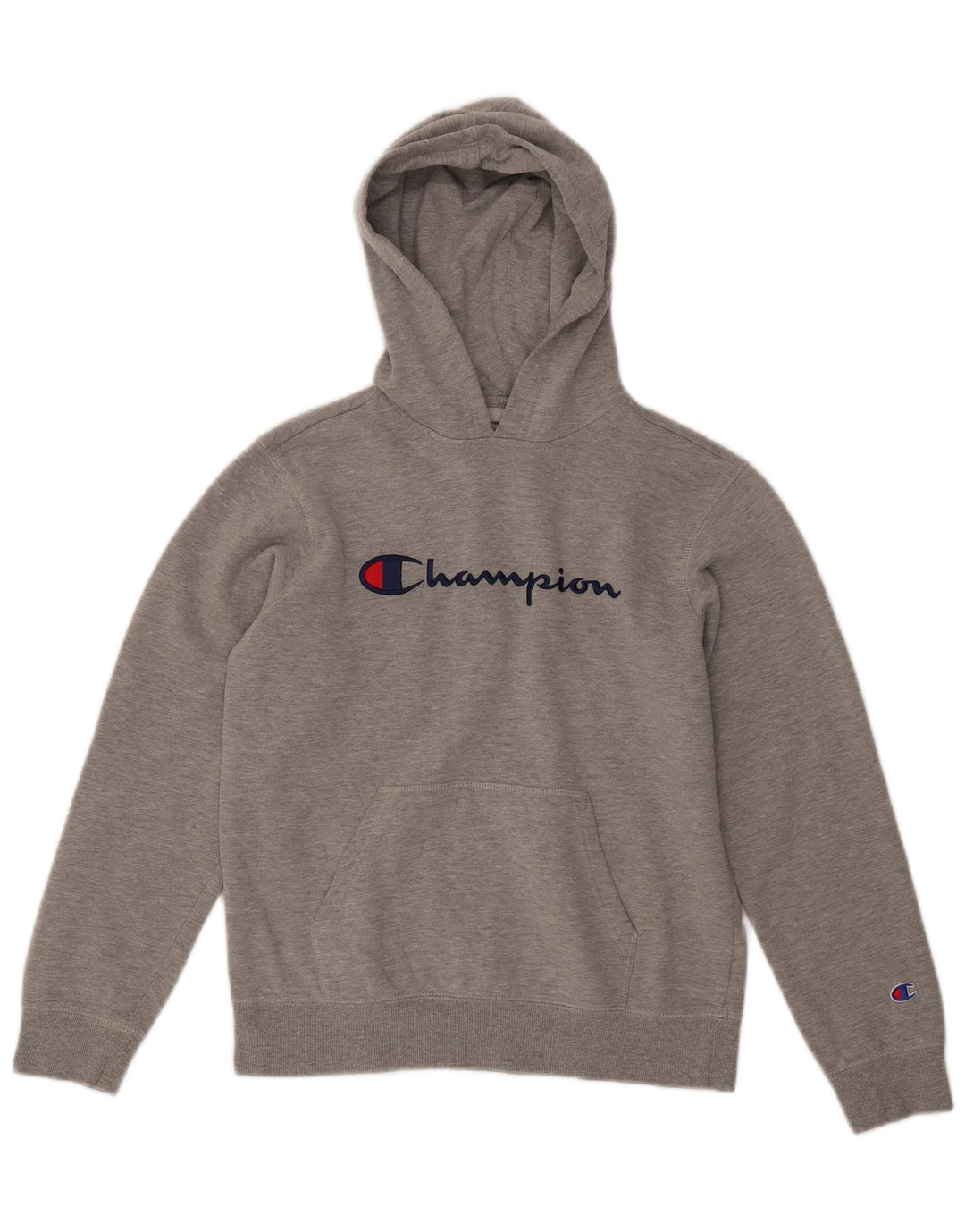 CHAMPION Boys Graphic Hoodie Jumper 13-14 Years XL Gray Flecked Cotton