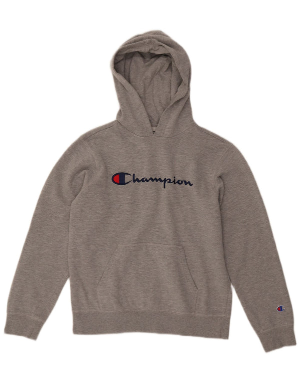 CHAMPION Boys Graphic Hoodie Jumper 13-14 Years XL Gray Flecked Cotton