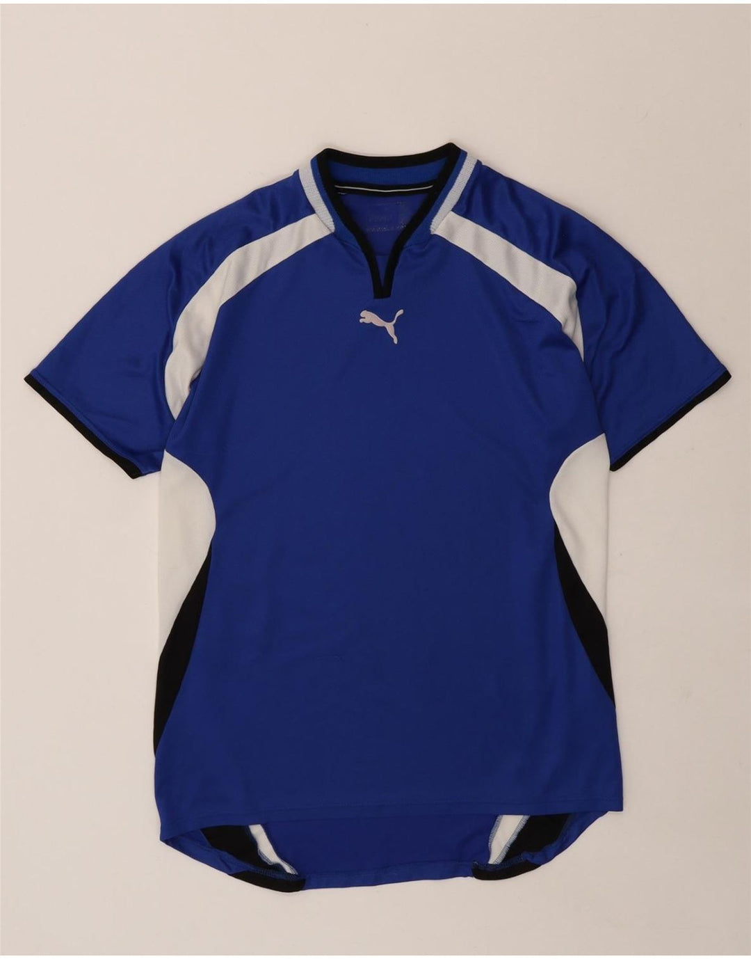 PUMA Mens T-Shirt Top Small Blue Colourblock Polyester Vintage Puma and Second-Hand Puma from Messina Hembry 