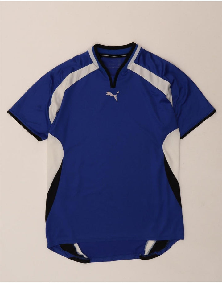 PUMA Mens T-Shirt Top Small Blue Colourblock Polyester Vintage Puma and Second-Hand Puma from Messina Hembry 