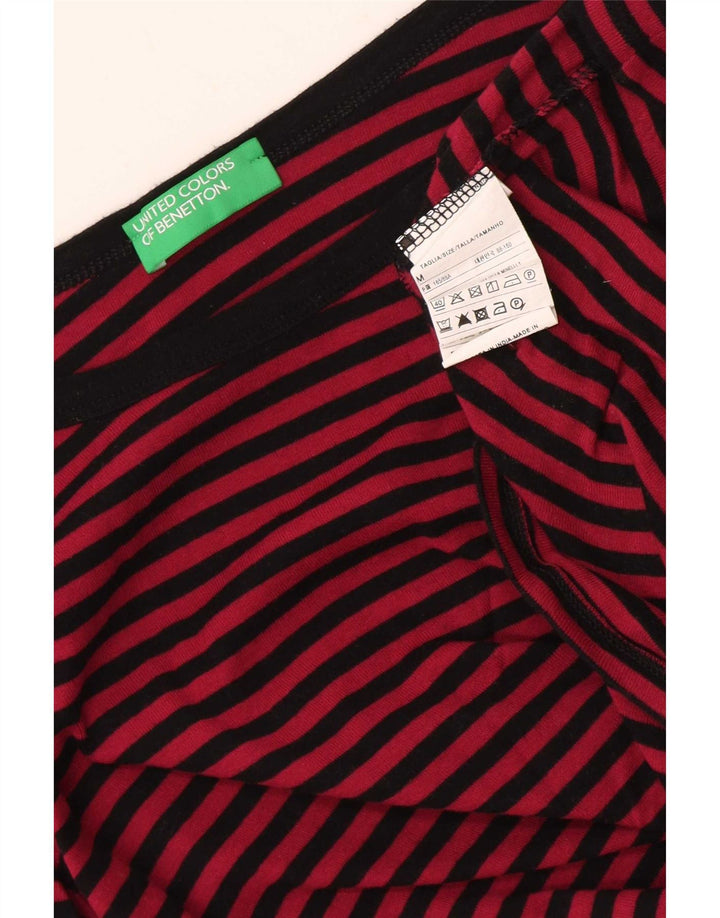 Benetton γυναικείο τοπ 3/4 μανίκι UK 12 μεσαίο κόκκινο βαμβακερό ριγέ