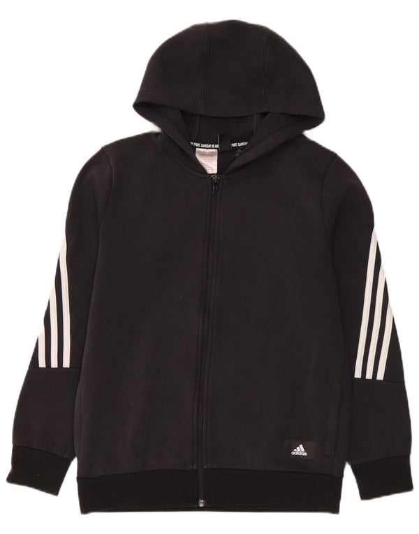 Adidas Boys Zip Hoodie πουλόβερ 13-14 ετών μαύρο βαμβακερό