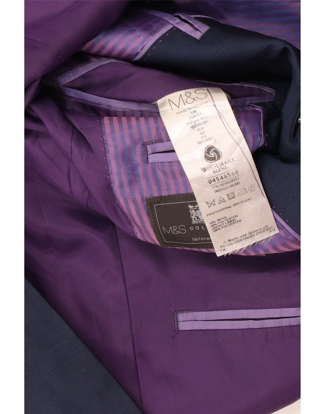 Marks & Spencer Ανδρικό μπλέιζερ με 2 κουμπιά μπουφάν UK 40 μεγάλο Navy Blue Wool