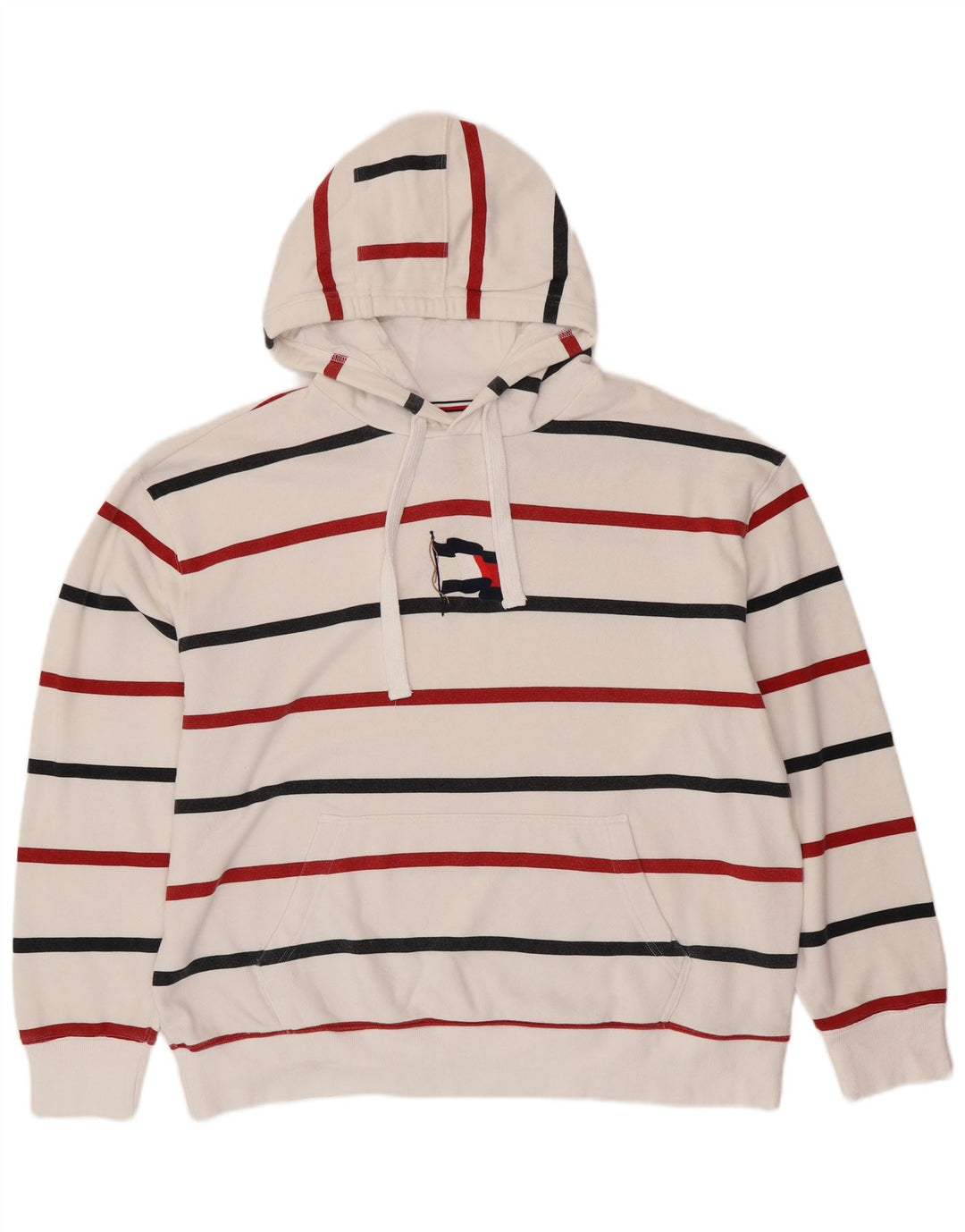 TOMMY HILFIGER Ανδρικό μπλουζάκι με κουκούλα 2XL Λευκό βαμβακερό ριγέ