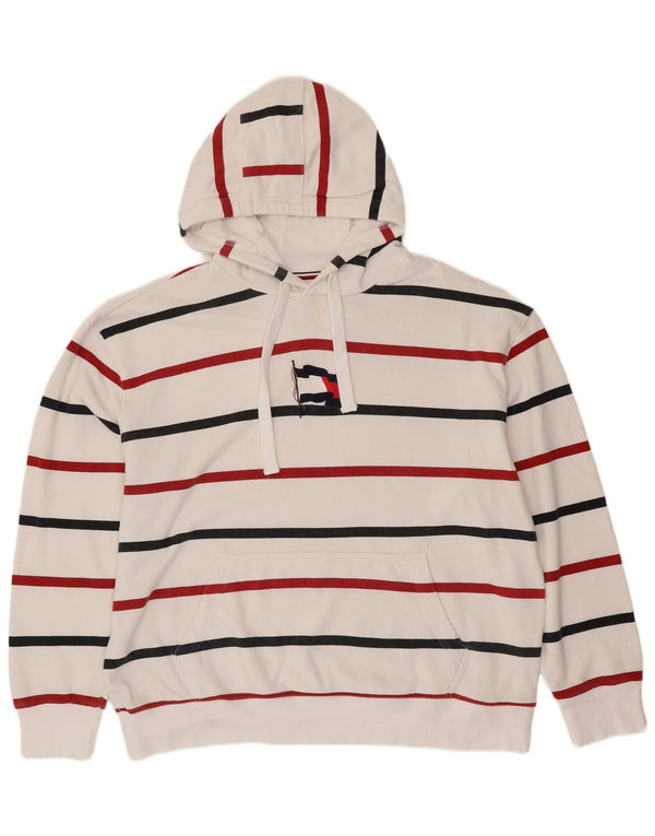 TOMMY HILFIGER Ανδρικό μπλουζάκι με κουκούλα 2XL Λευκό βαμβακερό ριγέ