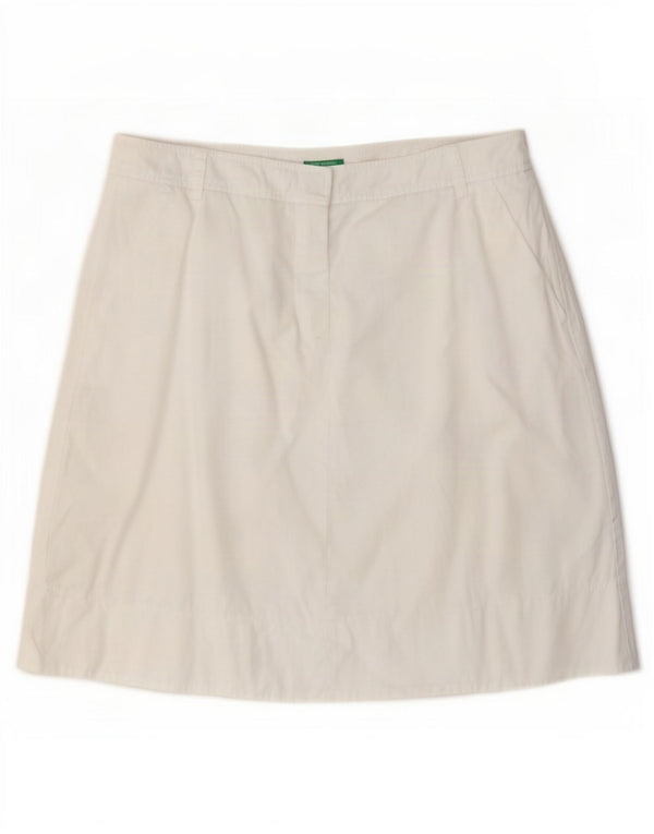 Benetton Womens A-Line Skirt UK 12 Medium W30 White Cotton