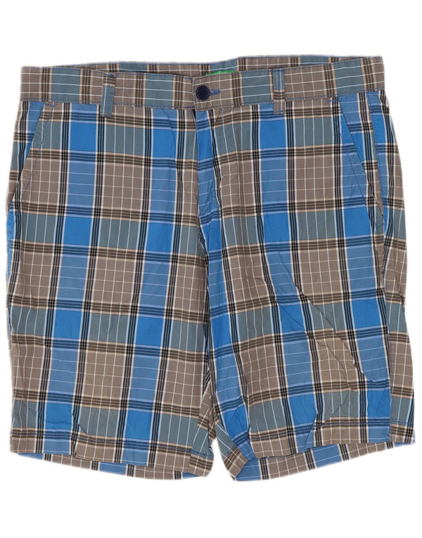 BENETTON Mens Chino Shorts W34 Large  Blue Check Cotton