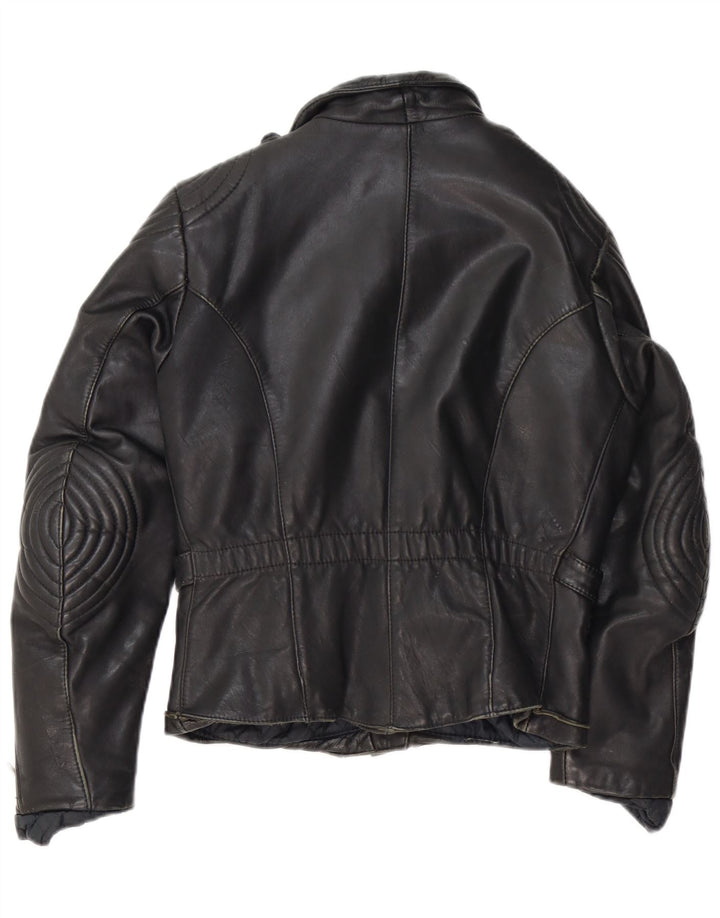 Vintage Γυναικείο Δερμάτινο Μπουφάν Biker IT 44 Μεσαίο Μαύρο Δερμάτινο