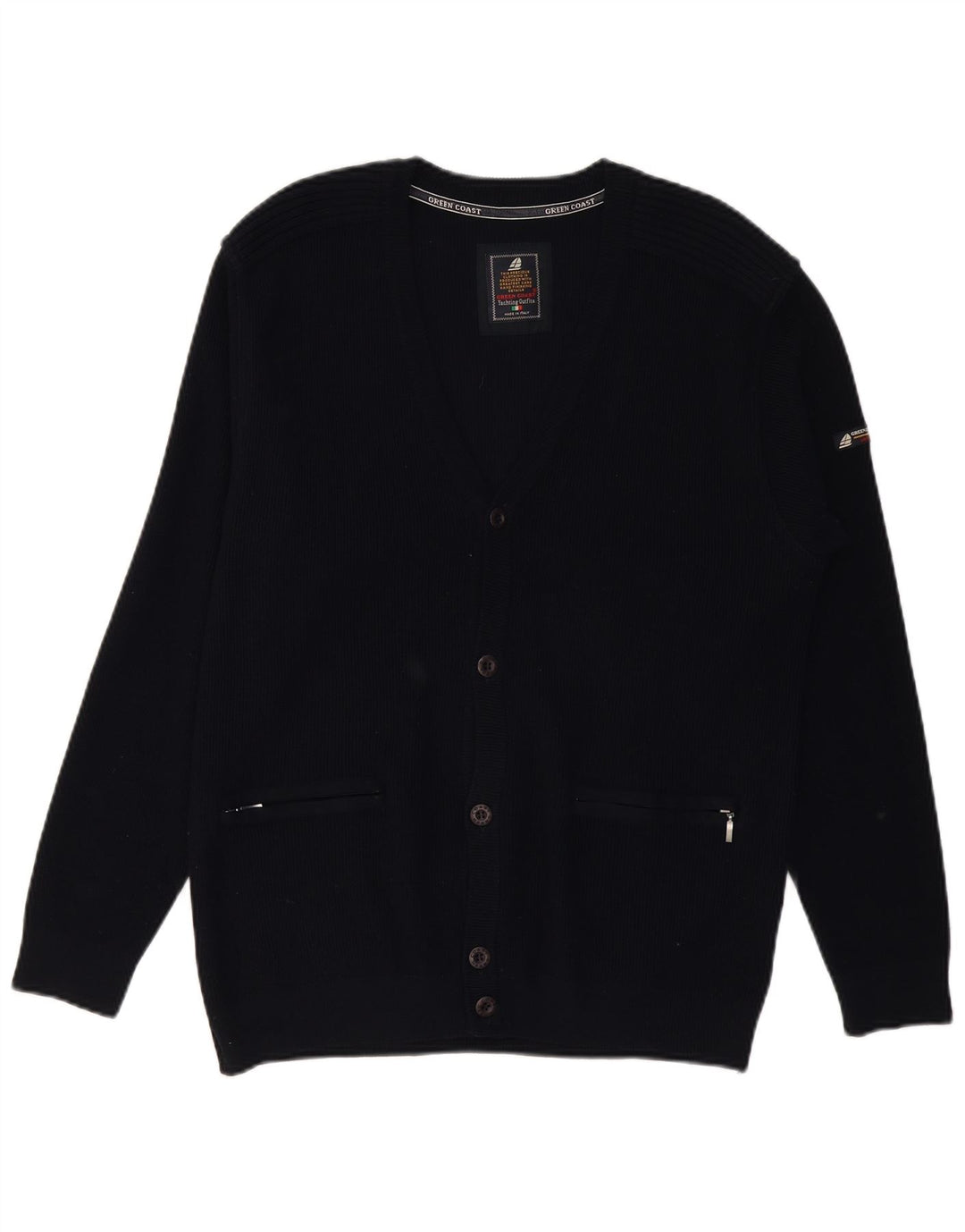 Πουλόβερ ανδρική ζακέτα GREEN COAST IT 52 Μεγάλο μαύρο μαλλί Merino