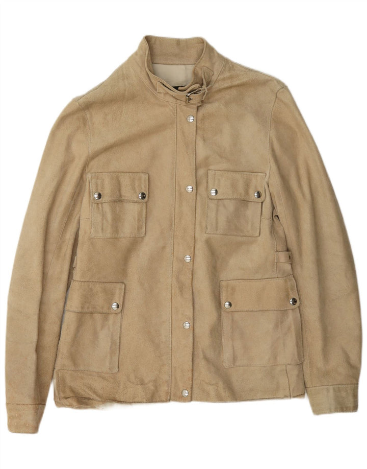 Vintage Γυναικείο Suede Jacket UK 14 Large Beige Leather