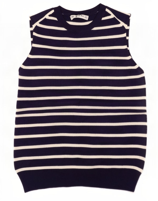 Zara Γυναικείο γιλέκο Tank Top UK 8 Small Navy Blue ριγέ βισκόζη