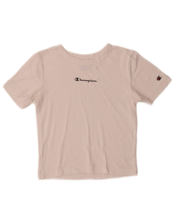 Champion Womens Crop Graphic T-Shirt Top UK 10 Small White