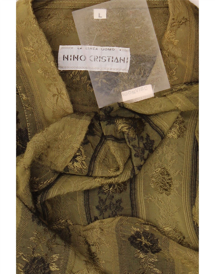Ανδρικό πουκάμισο VINTAGE Μεγάλο Χακί Floral Viscose