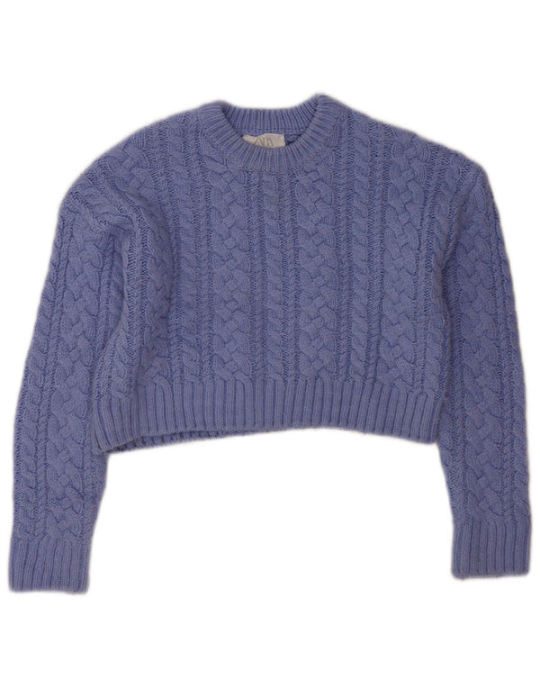 Zara Girls Crop Crop Neck Jumper πουλόβερ 13-14 ετών Μπλε ακρυλικό