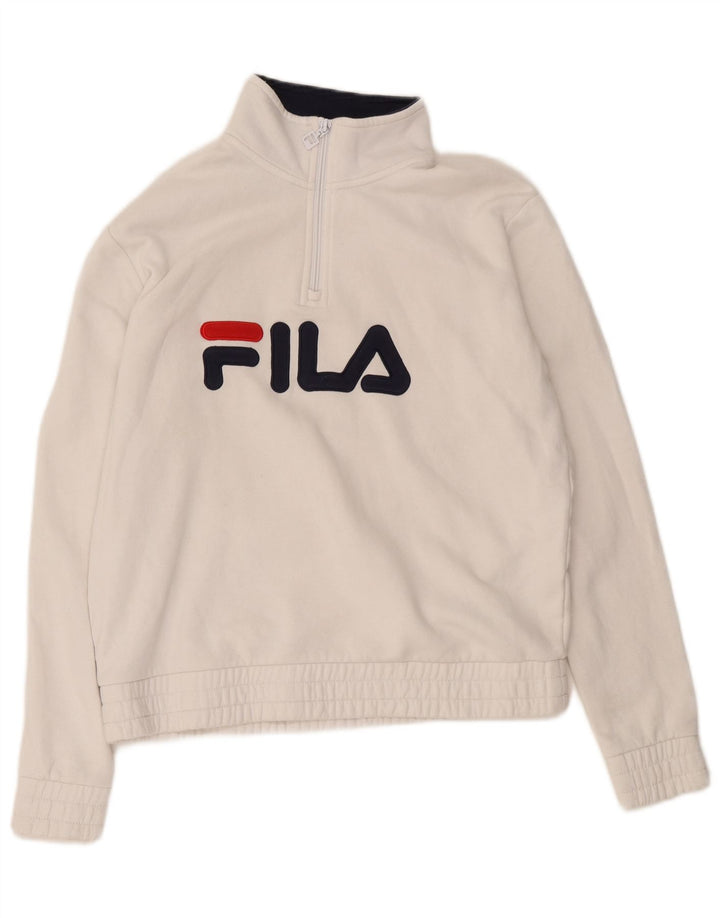 Γυναικείο φούτερ FILA με φερμουάρ με λαιμόκοψη Jumper UK 14 μεσαίο λευκό βαμβακερό