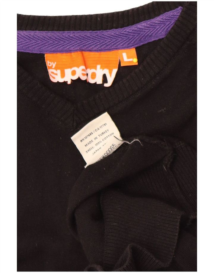 Superdry Ανδρικό πουλόβερ με λαιμόκοψη V-λαιμόκοψη μεγάλο μαύρο βαμβακερό