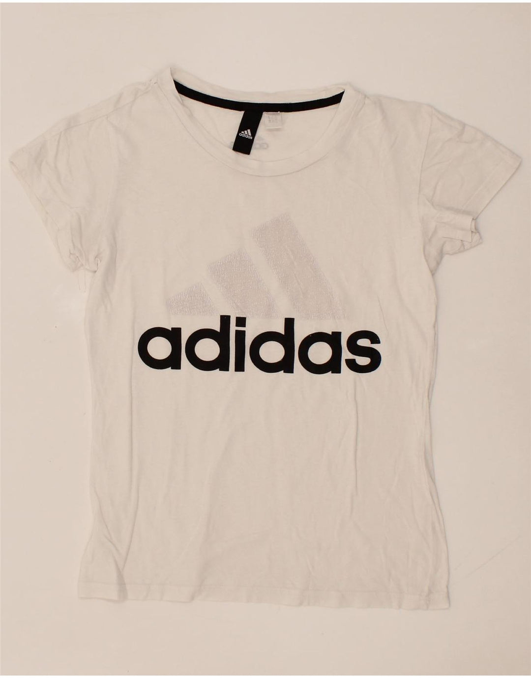 ADIDAS Womens Graphic T-Shirt Top UK 10 Small White Vintage Adidas and Second-Hand Adidas from Messina Hembry 