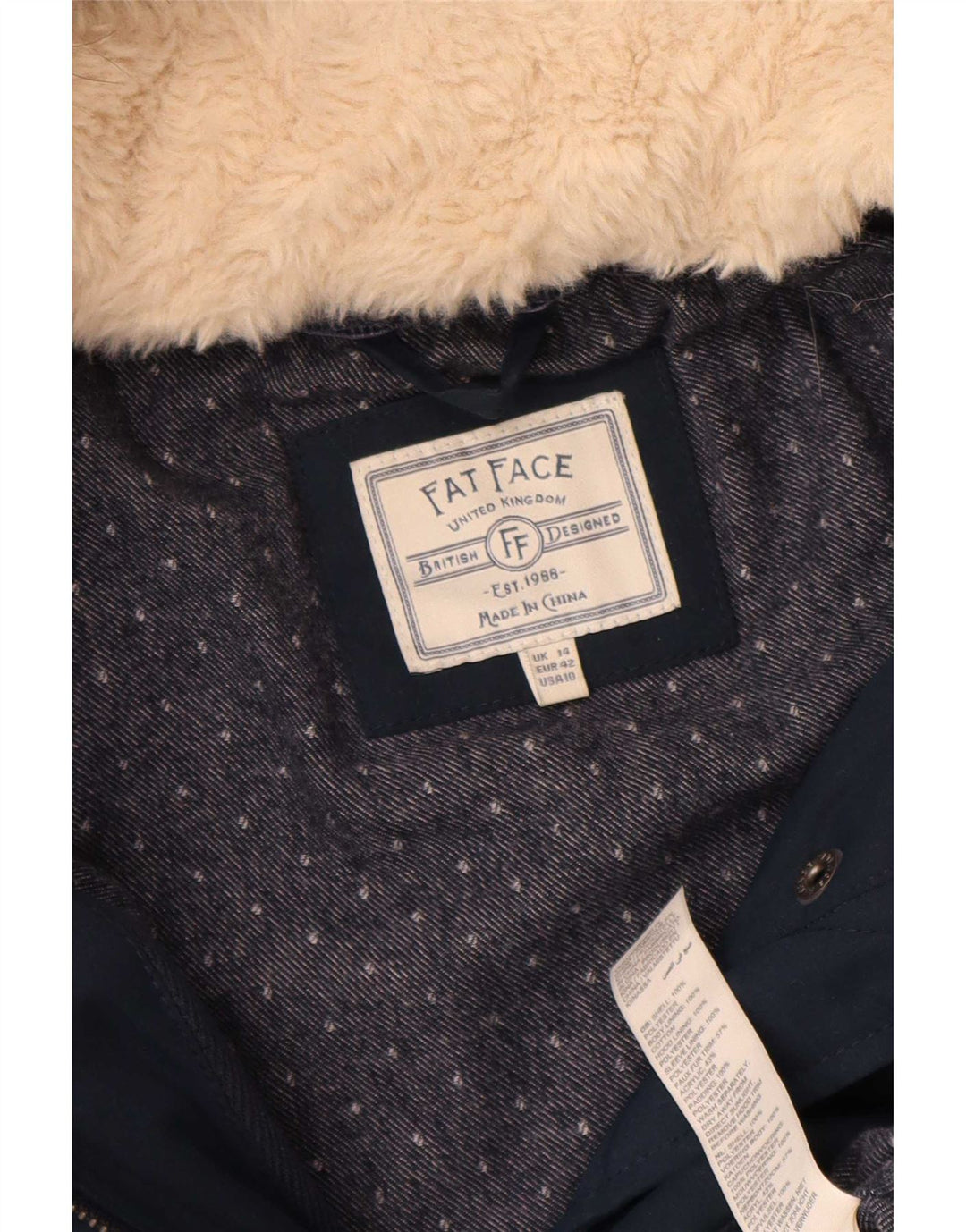 Fat Face Γυναικείο μπουφάν με κουκούλα UK 14 Large Navy Blue Polyester