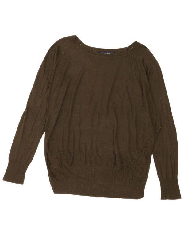 Zara Γυναικείο πουλόβερ με λαιμόκαυστο UK 16 Large Khaki Viscose