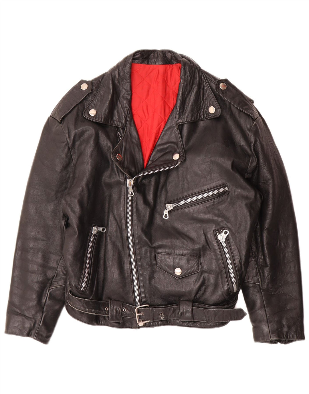 Vintage Γυναικείο Δερμάτινο Μπουφάν Biker UK 16 Large Μαύρο Δερμάτινο