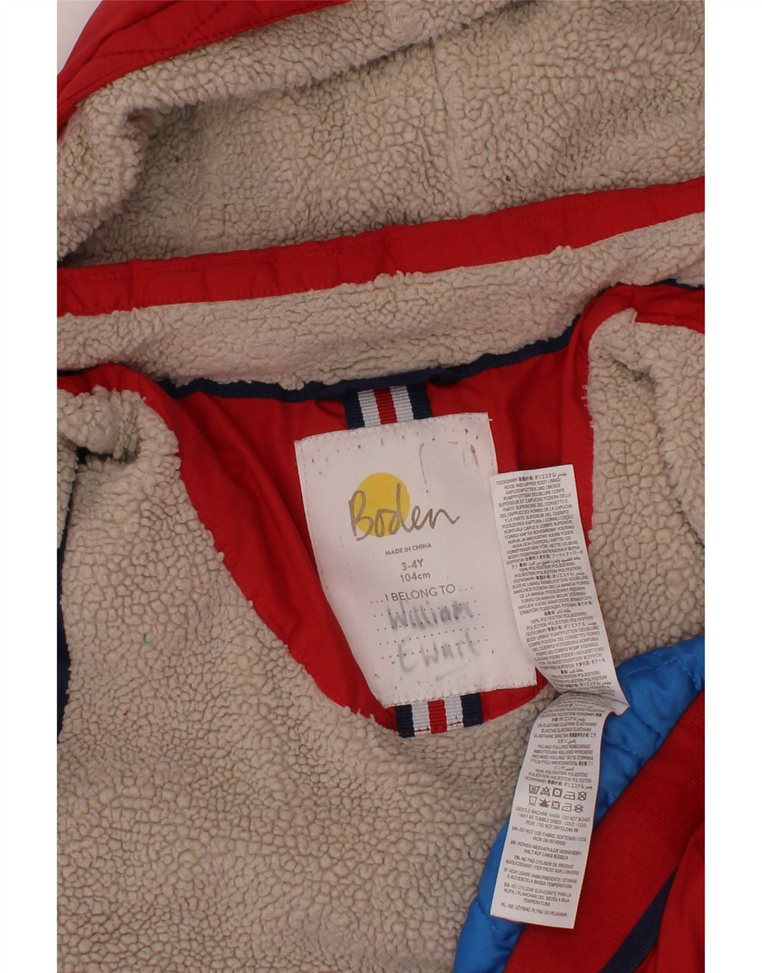 Μπουφάν Boden Boys Hooded Podded Jacket 3-4 Years Red Polyester